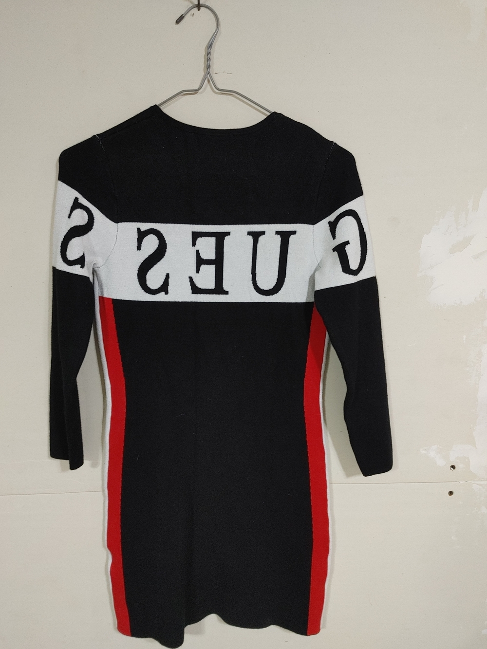 Guess Black Dress with White Logo Band and Red Side Panels